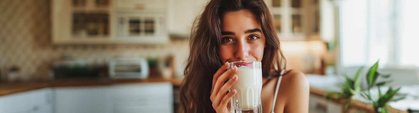 Una mujer con un vaso de leche