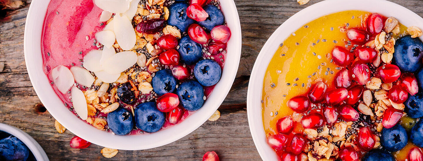 Tazones de Fruta, Müsli und Joghurt